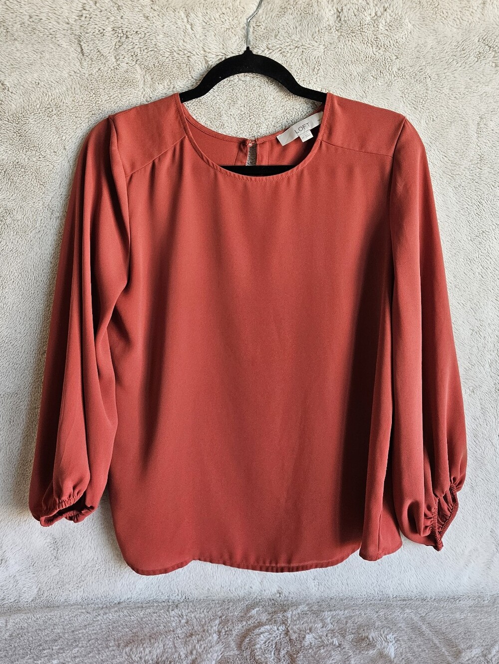LOFT Petites Burnt Orange Balloon Sleeve Blouse Size MP Medium Petite